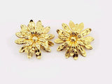 Vtg Earrings Clip Large Flower Layered Fashion Jewelry Goldplated Sunflowers Sunflower