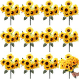 12 Bundles Artificial Flowers Fake Sunflowers Realistic Satin Silk Fake Flowe... Sunflower