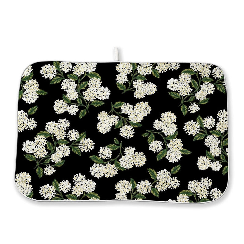 Black Dish Drying Mat 18x24 Inch Green Vintage Floral Hydrangea Flower Drying... Hydrangea