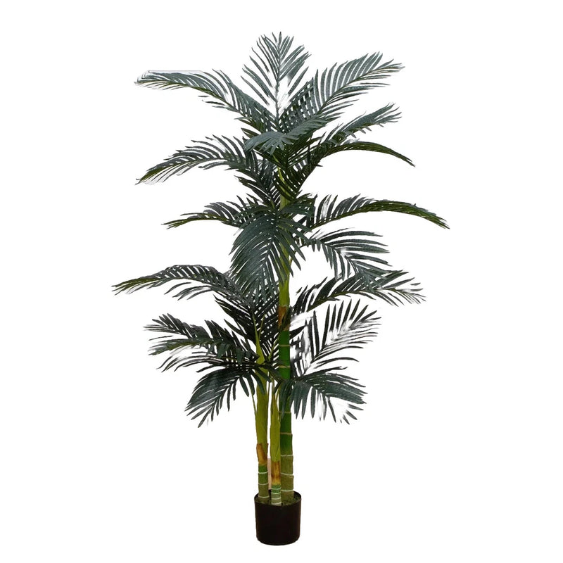 6.5Õ Triple Trunk Golden Cane Artificial Palm Tree Home Decor. Green Plant