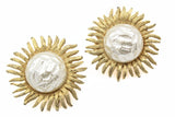 High End Metallic Crackle Pressed Lucite Sunflower Gold Plated Clip Earrings Sunflower