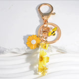 Honeybee Keychain Dry Flower Resin Sunflower Pendant Keyring INITIAL I Sunflower
