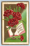 Wishing You A Happy Birthday Red Carnation in Vase Postcard Carnation