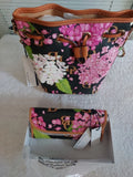 NWT DOONEY & BOURKE HYDRANGEA MONOGRAM BLACK FLORAL CROSSBODY & CLUTCH Hydrangea