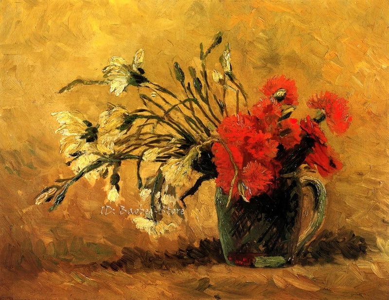 Still life red and white carnations Oil painting printed on canvas L3918 Carnation