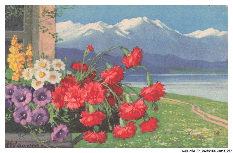 Flower wall art with red carnations and green stems, with small purple and white blooms