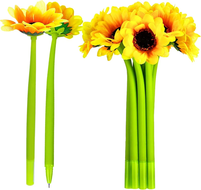 Sunflower gel ink pens with faux yellow flower heads on green stems