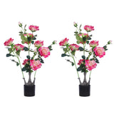 2PCS Artificial Peony Flower Trees, Faux Peony Plant In Pot, With Green Leaves Green Plant