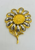 Gold and silver Tone metal Brooch Flower Daisy Sunflower Sunflower