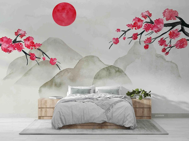 3D Mountains Sun Flowers Watercolor Wallpaper Wall Murals Removable Wallpaper Sunflower
