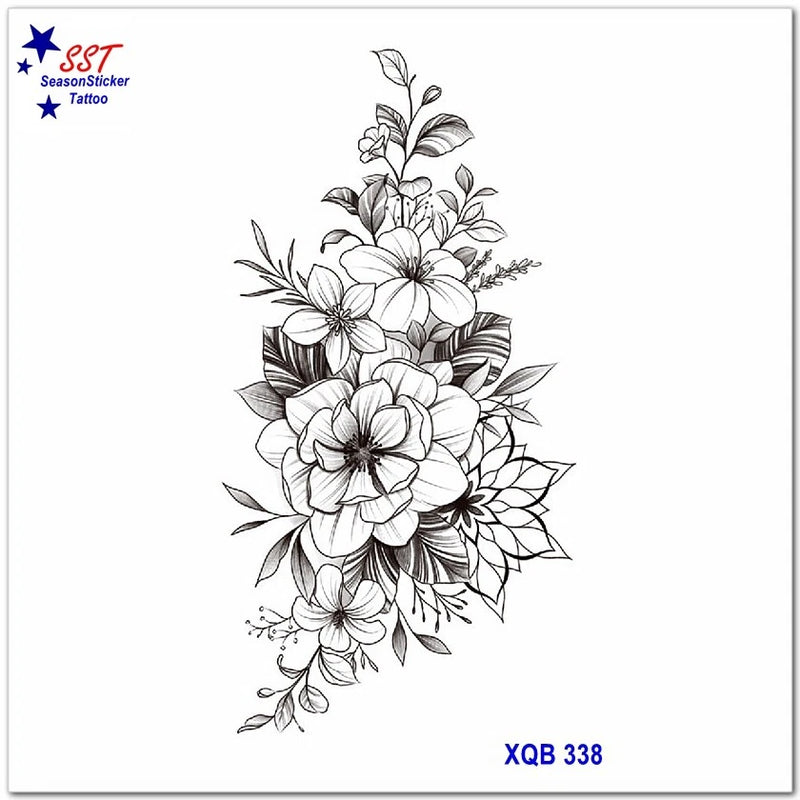 Peony Daisy Flower Tattoo Floral Rose Black Sketch Sunflower Temporary Tattoo Peony