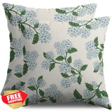 Smozenith Hydrangea Pillow Covers 18x18 Set of 2 Blue Green Floral Hydrangea