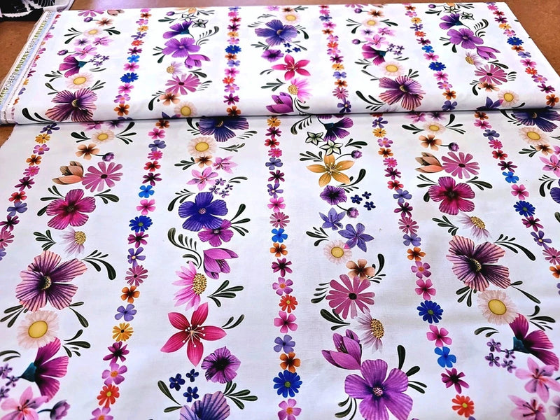 Morning Glory Cotton Fabric Clothworks Border Stripe Flowers By the Yard Flowering Plants