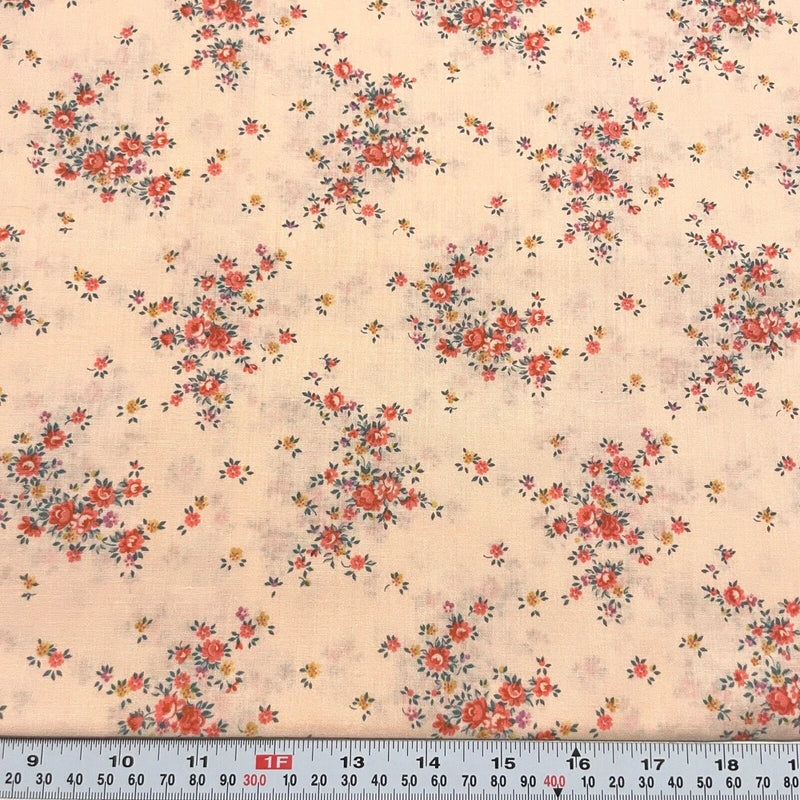 Vintage Florals on Peach Unbranded Cotton Blend Fabric by the HALF YARD Flowering Plants