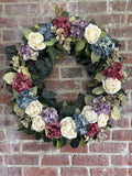 Vintage Hydrangea & Rose Wreath Artificial Flowers 22 Inches Spring Summer Hydrangea