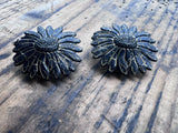 Vintage Gold Tone Floral Sunflower Petals Clip-On Earrings Sunflower