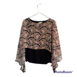Maurices Elegant Floral Blouse Womens Medium Pink Carnations Black Shell Top Carnation