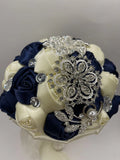 Wedding Bridal Bouquet Bride Bridesmaid Crystals,Pearls, Flowers, Cream Navy Bouquet