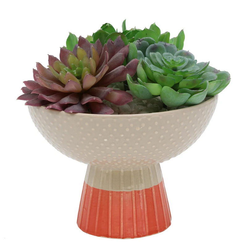 Flora Bunda Artificial Plants in Two-Tone Bowl Ceramic Pot,Beige/Orange/Cream Green Plant
