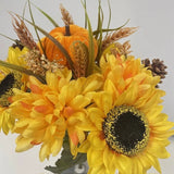 17" Artificial Yellow Sunflowers, Mums and Velvet Pumpkins Floral Bush Sunflower