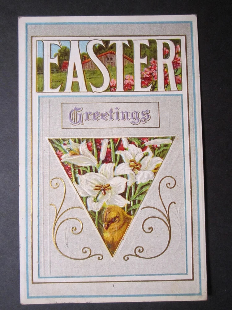 Eater Greetings circa 1914 Postcard Antique Embossed Flower Lily NY Cancel 2945 Lily