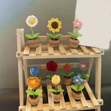 Handmade Crochet Flowers Completed Hand Woven Knitted Potted Plants Gift Sunflower