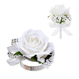2Pcs White Rose Corsage and Boutonniere Set, Corsage Wristlet Band for Prom D... Bouquet