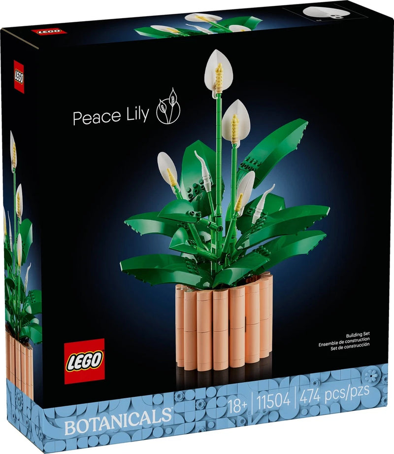 LEGO Botanicals Peace Lily flower building set with green leaves and white blossoms