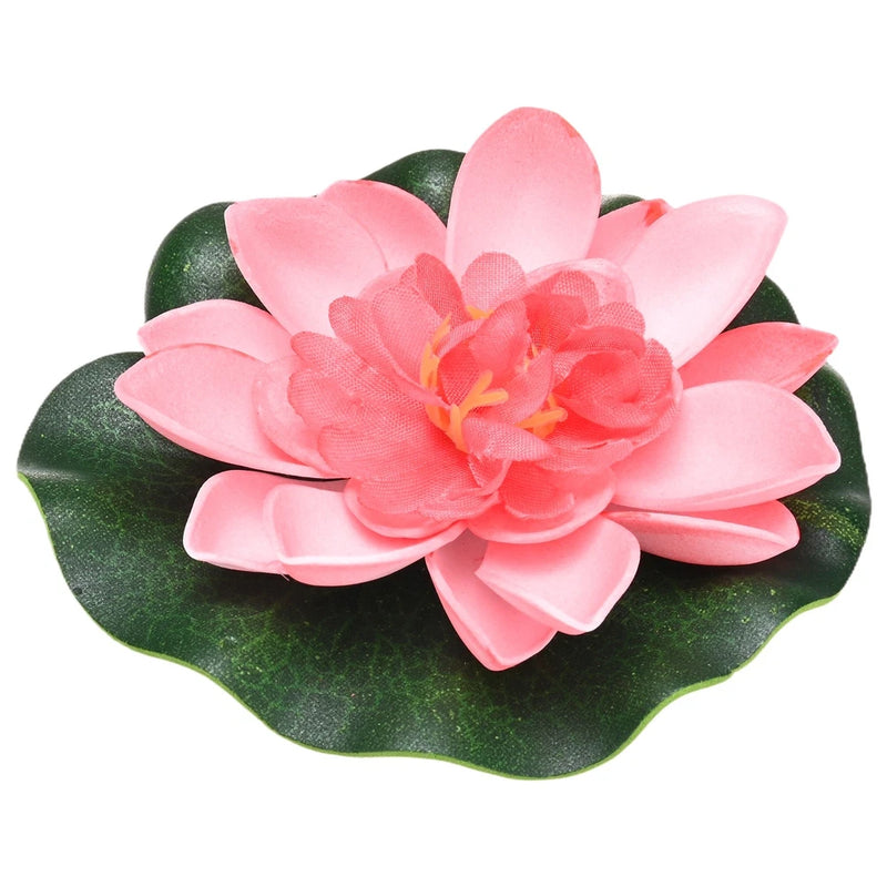 1-Set Artificial Foam Lotus Flower with Water Lily Pad, 4" [Dark Red] Lily