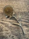 Large Vintage Wired Sunflower Brooch Gold Toned Flower Sunflower