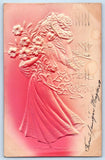 1909 Easter Greetings Pretty Woman Lilies Flowers Airbrushed Antique Postcard Lily
