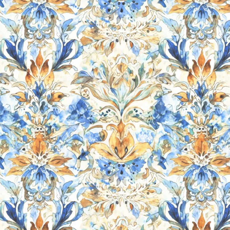 Midnight Bloom Watercolor Brocade Cotton Fabric Flowering Plants