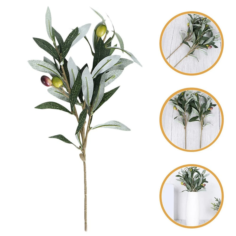 3 Pcs Artificial Olive Branches Faux Green Plastic Plant Accessory for Party Green Plant