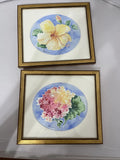 Brennan Floral Paintings Hydrangea Hibiscus Watercolor Framed 8x7.5Ó Set Of 2 Hydrangea