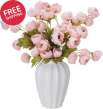 Faux Peony Flowers with Stems 8 Pcs Champagne Pink Artificial Silk Six Petals Peony