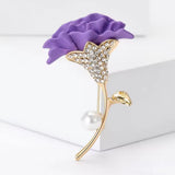 Purple Rhinestone Carnation Brooch Gold Pearl Pin Floral Jewelry Gift For Mom Carnation