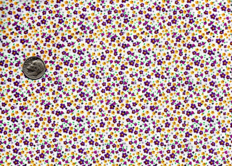 David Textiles Rose Hubble Cotton Fabric By The Yard Yellow Purple Floral #FA10 Flowering Plants