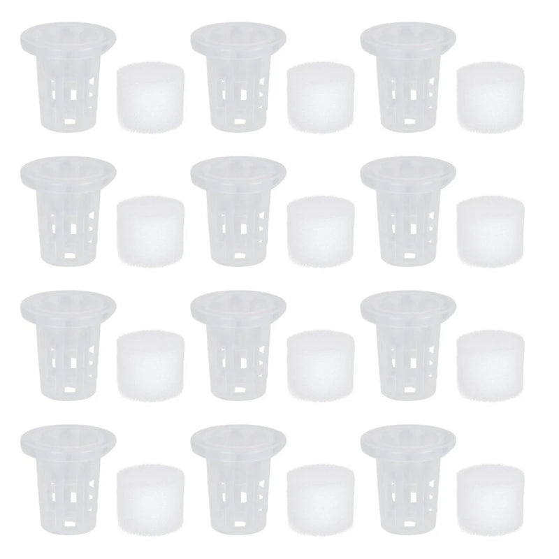 Set of 100 clear plastic hydroponic net pot cups for plants