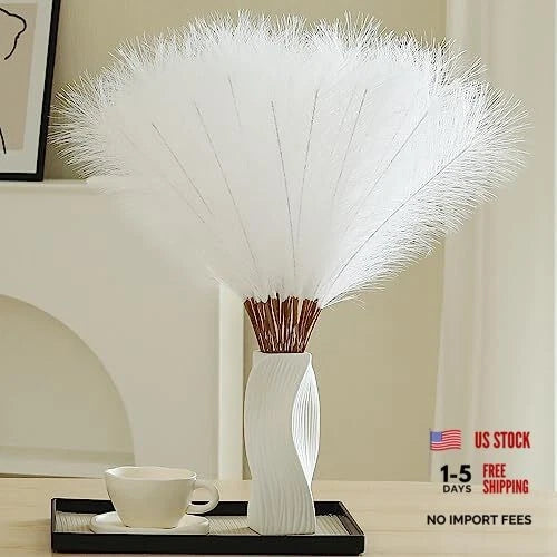 60pcs White Pampas Grass - 24 Inch Faux Pampas Grass Decor, 60 Pieces Aa White Pampas Grass