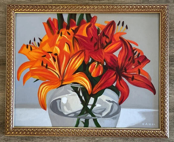Tiger Lily, Flower, Garden, Original Oil Painting, Signed, Framed, 20x16, Art Lily