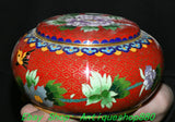 5.5''Old China Dynasty Bronze Cloisonne Enamel Peony Flower Bird Crock Pot Jar Peony