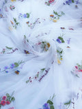 2 Yard Elegant White Lace Fabric Tulle Fabric by Yard Colorful Floral Embroidery Flowering Plants