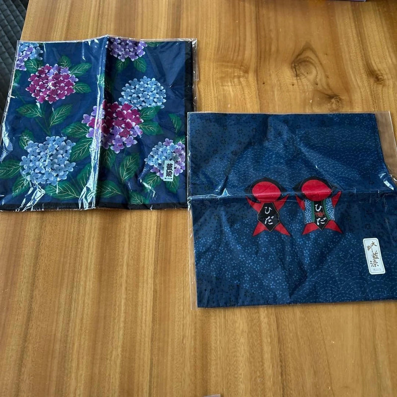 Hydrangea Dyed 100% Cotton Fabric with Red Ribbon Dolls Blue Purple Flowers Unu Hydrangea