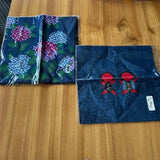 Hydrangea Dyed 100% Cotton Fabric with Red Ribbon Dolls Blue Purple Flowers Unu Hydrangea
