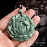 Myanmar Jade Bean Green Peony Flower Ru Jade Pendant Peony