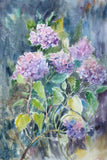 Hydrangeas Watercolor Painting Original Floral Art Purple Flowers Botanical Art Hydrangea