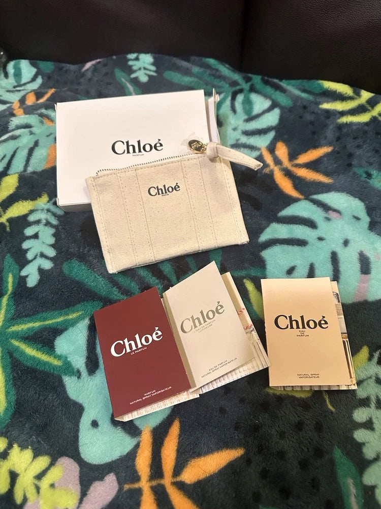 Chloé perfume gift set with box, pouch, and three booklet cards