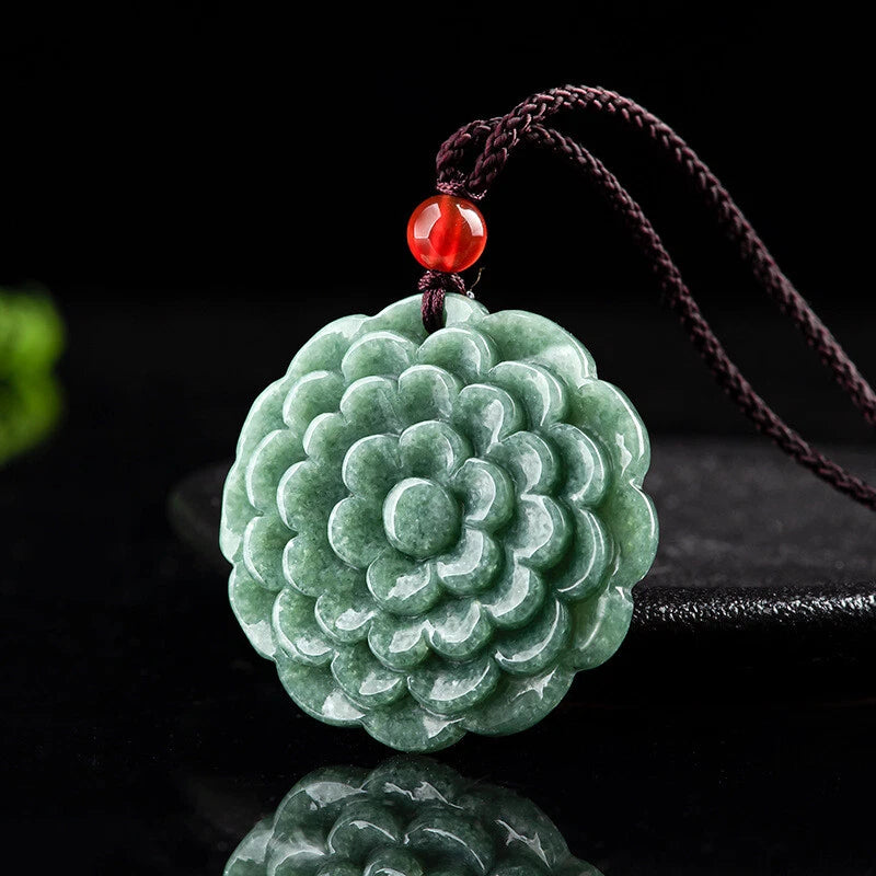 Natural Grade A Jade Jadeite Men Women . Beauty Peony Flower Pendant Gift Peony