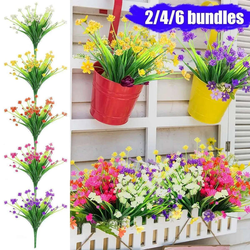 4/6/10 Bundles Artificial Fake Flowers Bouquet Faux Indoor Outdoor Plastic Plant Bouquet
