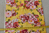 By 1/2 Yd, Large Pink & Red Floral on Bright-Yellow Quilt Cotton, Kaufman, P7033 Flowering Plants